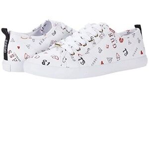 GUESS White and Red Sneakers with Playful Design